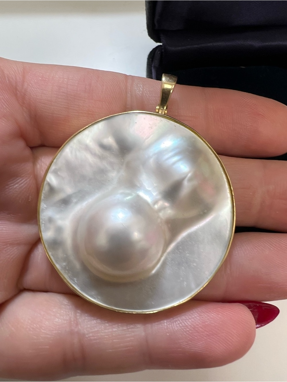 14K Gold-Trim Mother of Pearl Pendant with Iridescent Pearl Accent